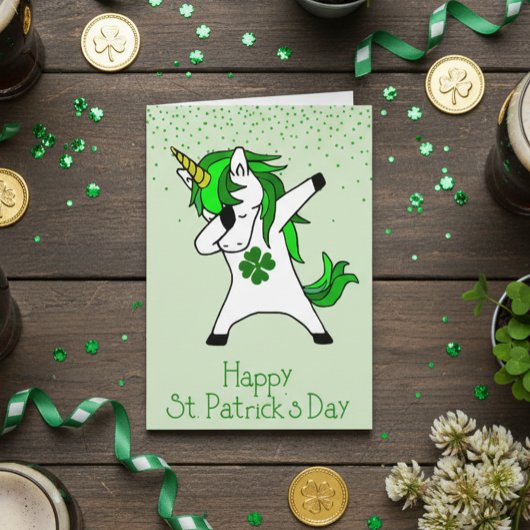Carte Joyeuse Saint-Patrick Licorne Dab verte