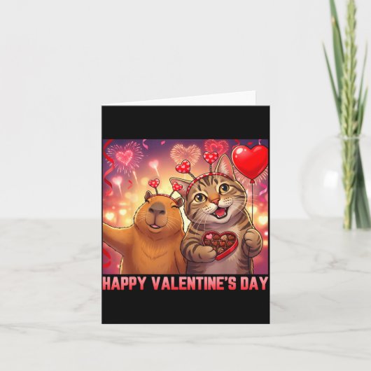 Carte Joyeuse Saint-Valentin 2026 Art de fête de chat mi (Devant)