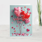 Carte Joyeuse Saint-Valentin 3D Ballons en Forme de Cœur (Devant)