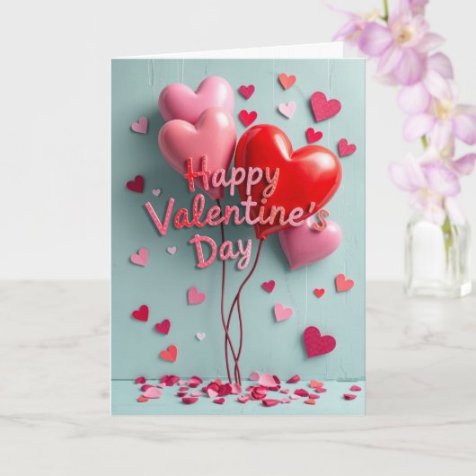 Carte Joyeuse Saint-Valentin 3D Ballons en Forme de Cœur (Orchidée)