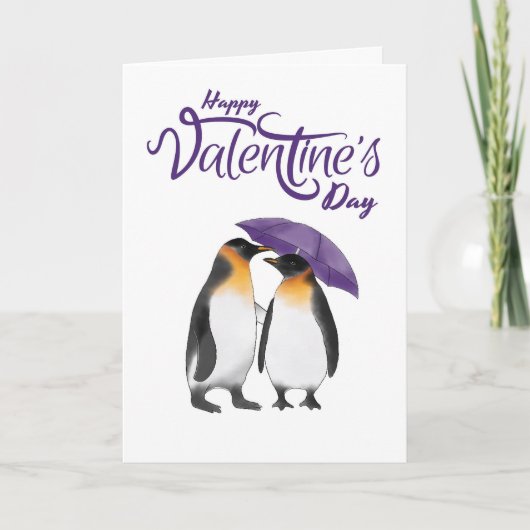 Carte Joyeuse Saint-Valentin Adorables Manchots (Devant)