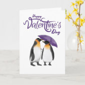 Carte Joyeuse Saint-Valentin Adorables Manchots (Fleur jaune)