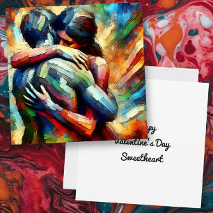 Carte Joyeuse Saint-Valentin Amants s'étreignant
