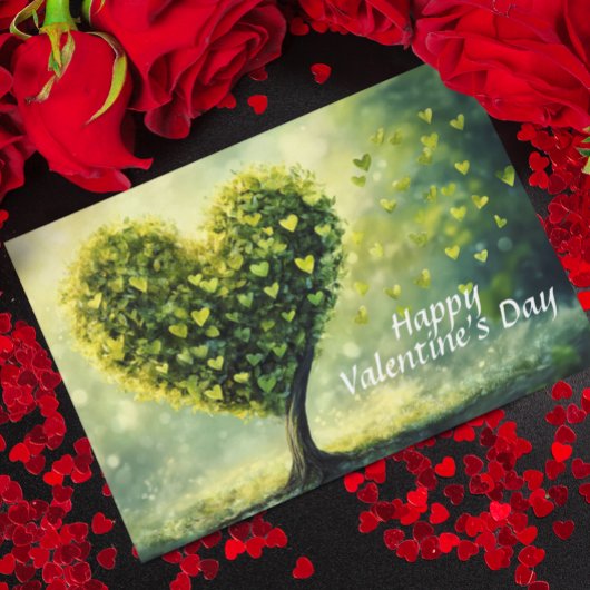 Carte Joyeuse Saint-Valentin Arbre Vert Cœur
