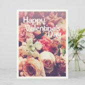 Carte Joyeuse Saint-Valentin avec bouquet de fleurs vint (Debout devant)