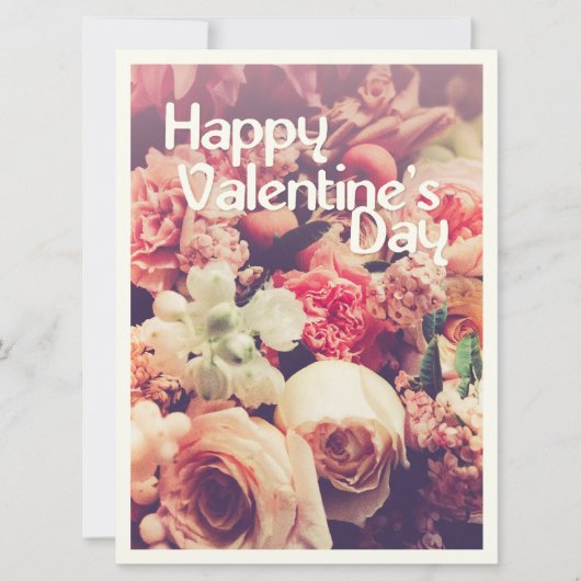 Carte Joyeuse Saint-Valentin avec bouquet de fleurs vint (Devant)