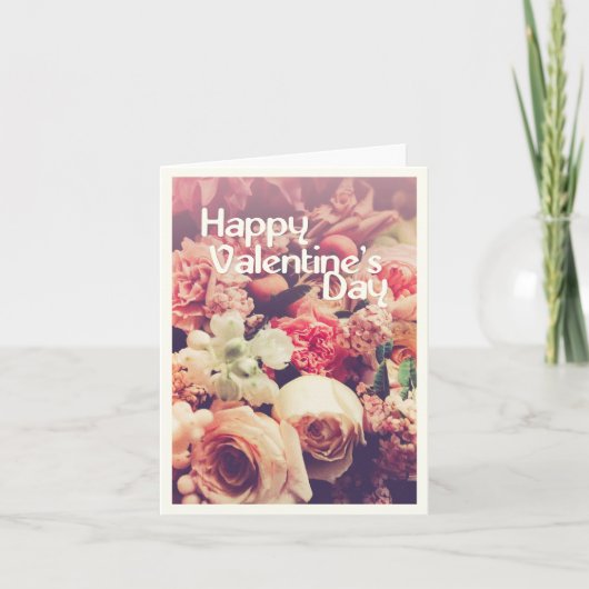 Carte Joyeuse Saint-Valentin avec bouquet de fleurs vint (Devant)