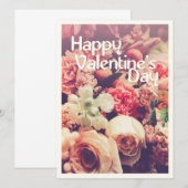 Carte Joyeuse Saint-Valentin avec bouquet de fleurs vint (Devant / Derrière)