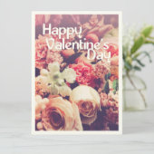 Carte Joyeuse Saint-Valentin avec bouquet de fleurs vint (Debout devant)