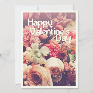 Carte Joyeuse Saint-Valentin avec bouquet de fleurs vint