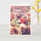 Carte Joyeuse Saint-Valentin avec bouquet de fleurs vint (Fleur jaune)