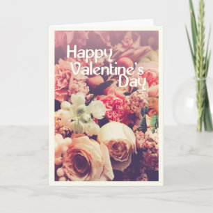 Carte Joyeuse Saint-Valentin avec bouquet de fleurs vint