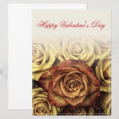 Carte Joyeuse Saint-Valentin avec bouquet de roses jaune (Devant / Derrière)