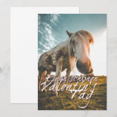 Carte Joyeuse Saint-Valentin avec cheval qui regarde (Devant / Derrière)
