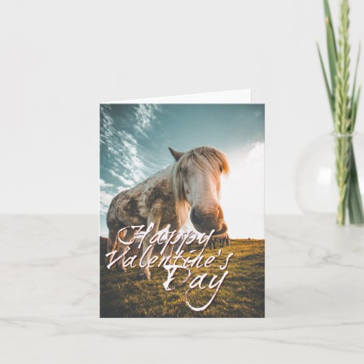 Carte Joyeuse Saint-Valentin avec cheval regardant (Devant)