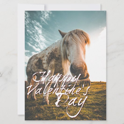 Carte Joyeuse Saint-Valentin avec cheval regardant (Devant)