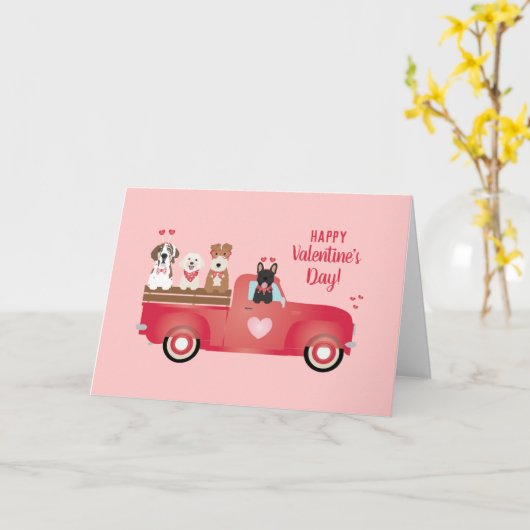 Carte Joyeuse Saint-Valentin camionnette amour chiens (Fleur jaune)
