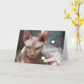 Carte Joyeuse Saint-Valentin | Chat sphynx sans poils (Fleur jaune)
