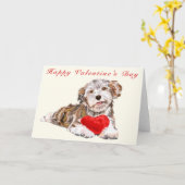 Carte Joyeuse Saint-Valentin Chien avec Cadeau Cœu (Fleur jaune)
