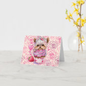 Carte Joyeuse Saint-Valentin Chien Cupcake Roses (Fleur jaune)