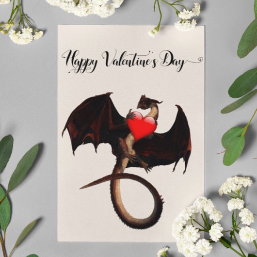 Carte Joyeuse Saint Valentin Cœur de Dragon Rouge
