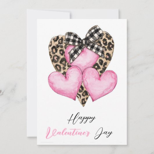 Carte Joyeuse Saint-Valentin – Cœur de léopard et nœud (Devant)