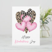 Carte Joyeuse Saint-Valentin – Cœur de léopard et nœud (Debout devant)