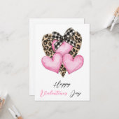 Carte Joyeuse Saint-Valentin – Cœur de léopard et nœud (Devant/Arrière en situation)