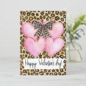 Carte Joyeuse Saint-Valentin – Cœurs de léopard et nœud (Debout devant)