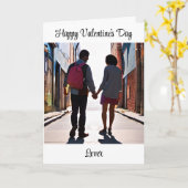 Carte Joyeuse Saint-Valentin, Couple d'amoureux se tenan (Fleur jaune)