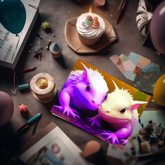 Carte Joyeuse Saint-Valentin Couple de jolis axolotls  a