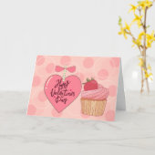 Carte Joyeuse Saint-Valentin Cupcake aux fraises (Fleur jaune)