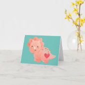 Carte Joyeuse Saint-Valentin Dinosaure à l'aquarelle & C (Fleur jaune)