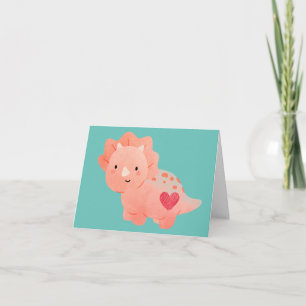 Carte Joyeuse Saint-Valentin Dinosaure et cœur à l'aquar