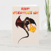 Carte Joyeuse Saint-Valentin Dragon Rouge Feu Cœur (Devant)