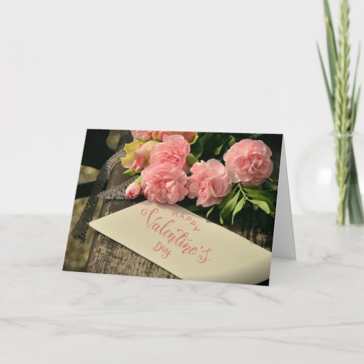 Carte Joyeuse Saint-Valentin Fleurs Roses pour Elle (Devant)