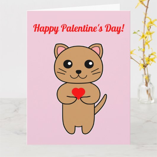 Carte Joyeuse Saint-Valentin ! - Fond rose (Fleur jaune)