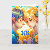 Carte Joyeuse Saint-Valentin | Garçon et Fille d'Anime (Fleur jaune)