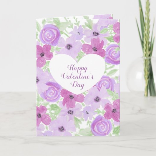 Carte Joyeuse Saint-Valentin Jolie Florale Violette (Devant)
