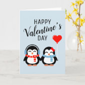 Carte Joyeuse Saint-Valentin | Manchots Mignons (Fleur jaune)