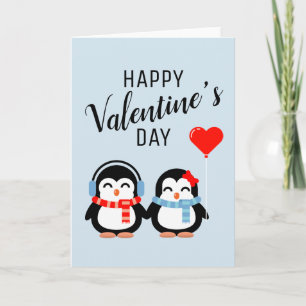 Carte Joyeuse Saint-Valentin Manchots Mignons