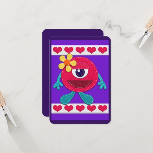 Carte Joyeuse Saint-Valentin ! Monstre Fantaisiste (Devant/Arrière en situation)