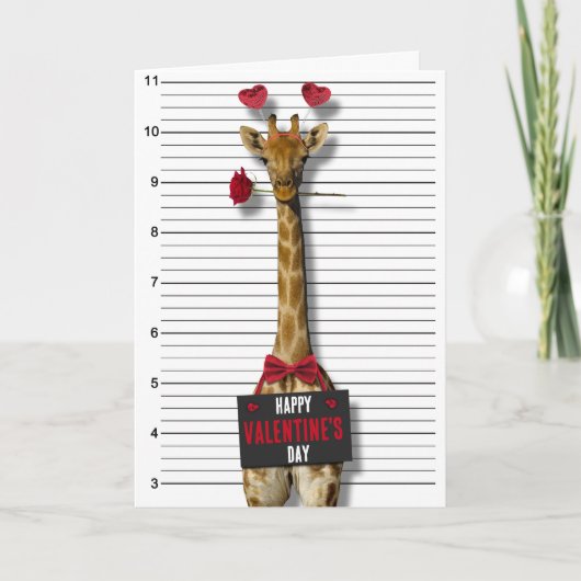 Carte Joyeuse Saint-Valentin Mugshot Girafe Coupable Drô (Devant)