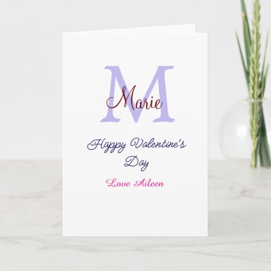 Carte Joyeuse Saint-Valentin pastel violet monogramme ro (Devant)