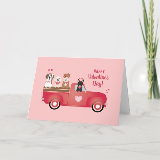 Carte Joyeuse Saint-Valentin Pick-up Amour Chiens (Devant)