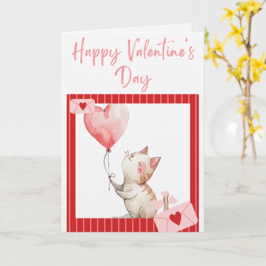 Carte Joyeuse Saint-Valentin Polaroid d'un Chat Design (Fleur jaune)