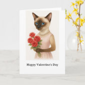 Carte Joyeuse Saint-Valentin pour l'amant de chat siamoi (Fleur jaune)