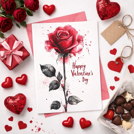 Carte Joyeuse Saint-Valentin – Rose Rouge Classique
