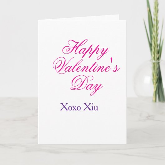 Carte Joyeuse Saint-Valentin rose violet xoxo amour nom (Devant)
