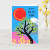 Carte Joyeuse semaine d'or Mont Fuji japonais (Fleur jaune)